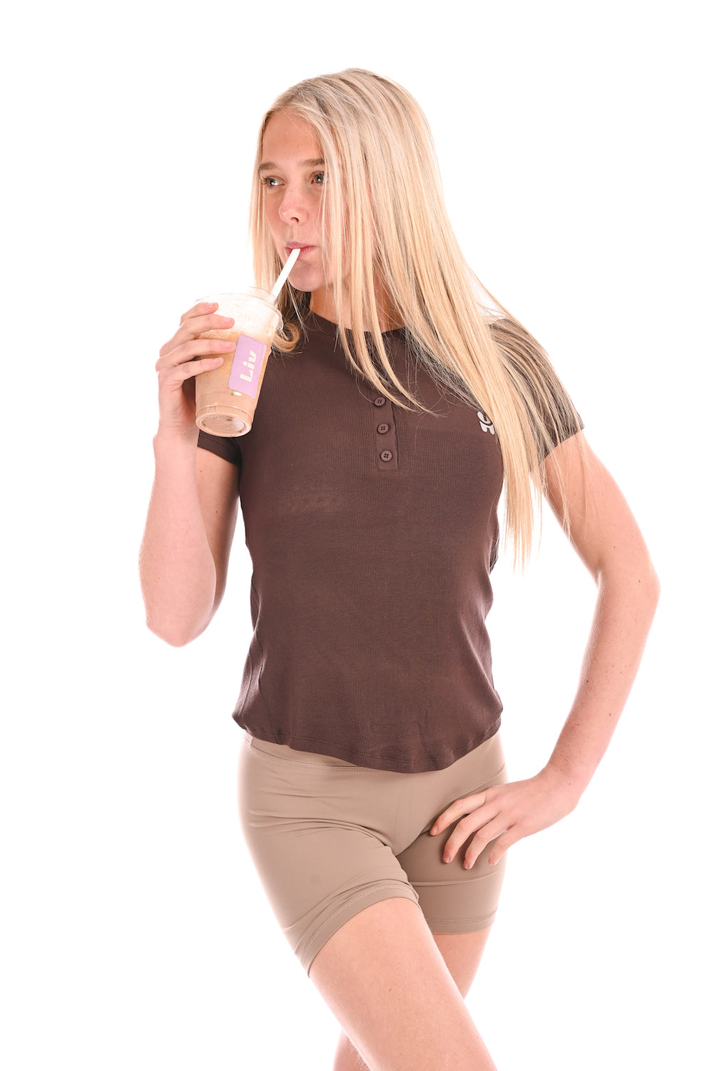 Short Sleeve Button Tee - Chocolate