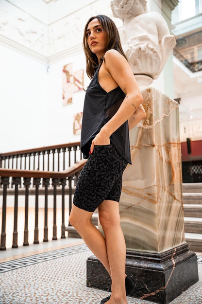 Black Leopard Long Length Cycling Shorts