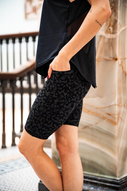 Black Leopard Long Length Cycling Shorts