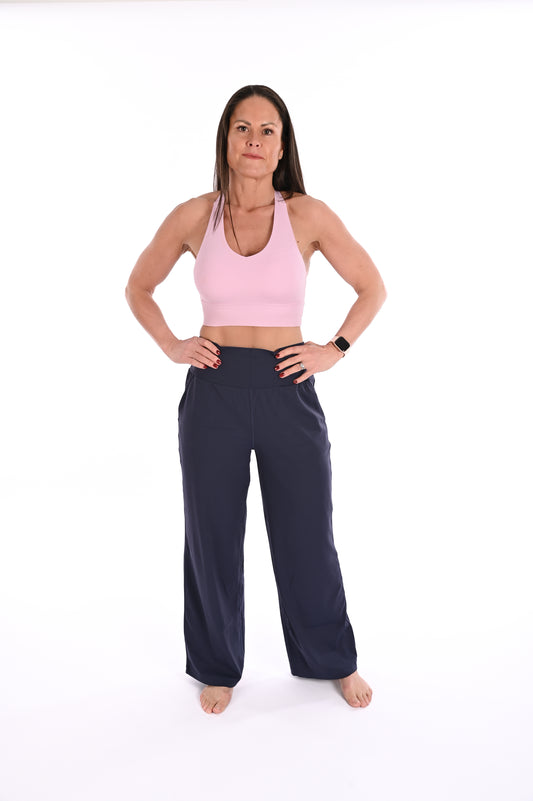 Wide Leg Yoga Pants - Navy
