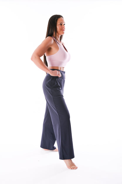 Wide Leg Yoga Pants - Navy