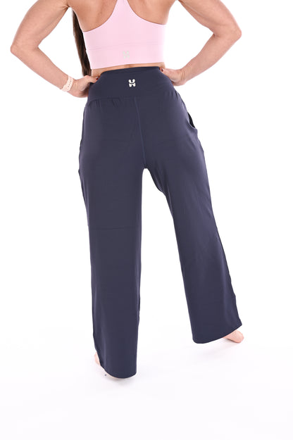 Wide Leg Yoga Pants - Navy