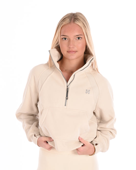 Cropped Half Zip Sweater - Cream