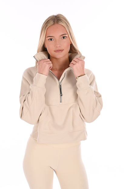 Cropped Half Zip Sweater - Cream
