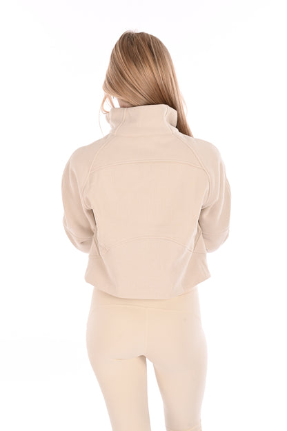 Cropped Half Zip Sweater - Cream