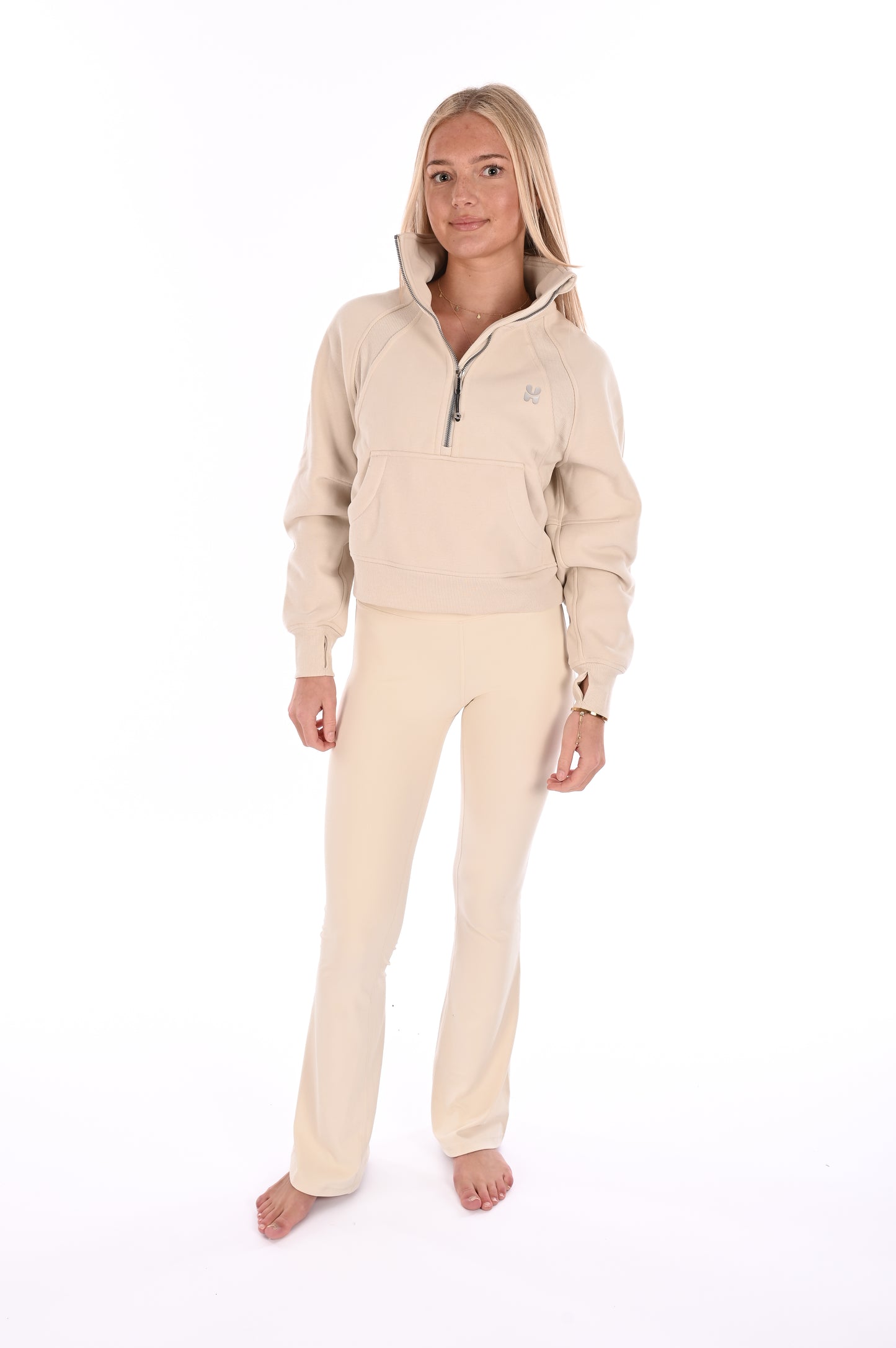 Cropped Half Zip Sweater - Cream