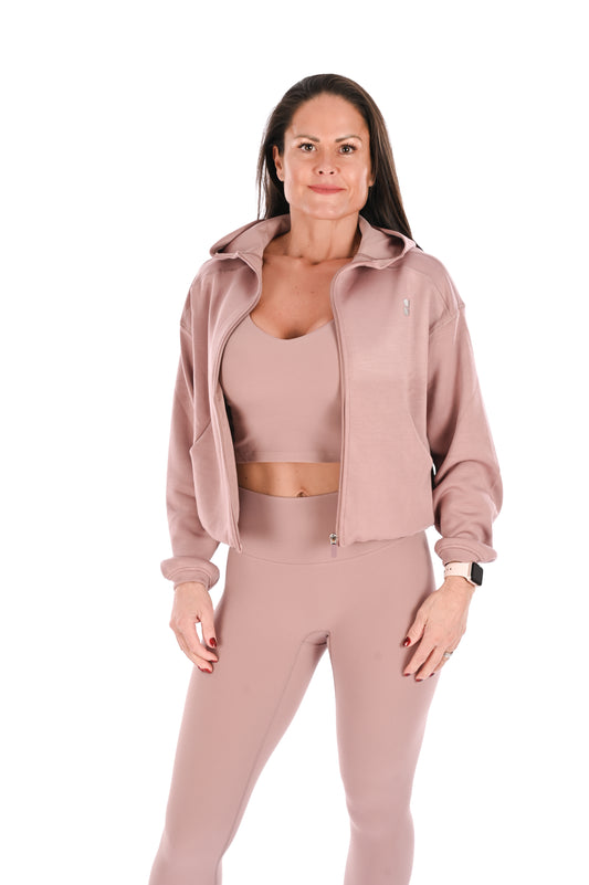 Full Zip Slinky Bomber Jacket -  Rose Pink