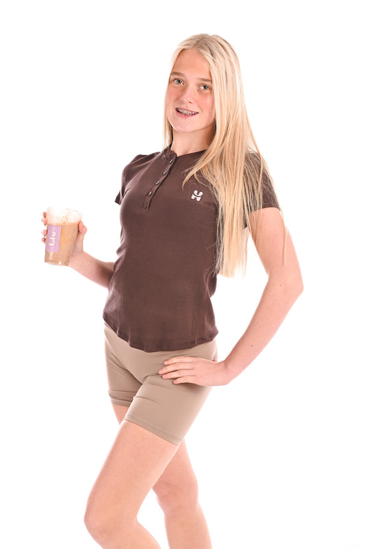 Short Sleeve Button Tee - Chocolate