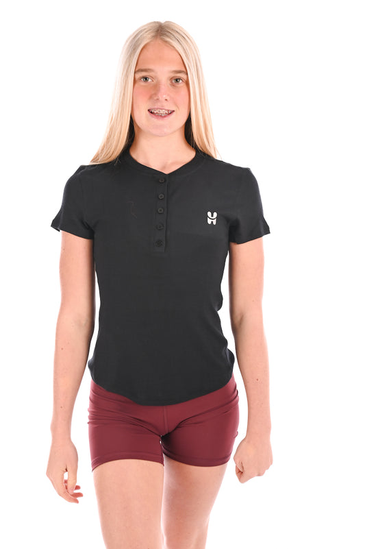 Short Sleeve Button Tee - Black