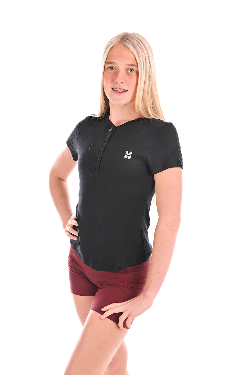 Short Sleeve Button Tee - Black