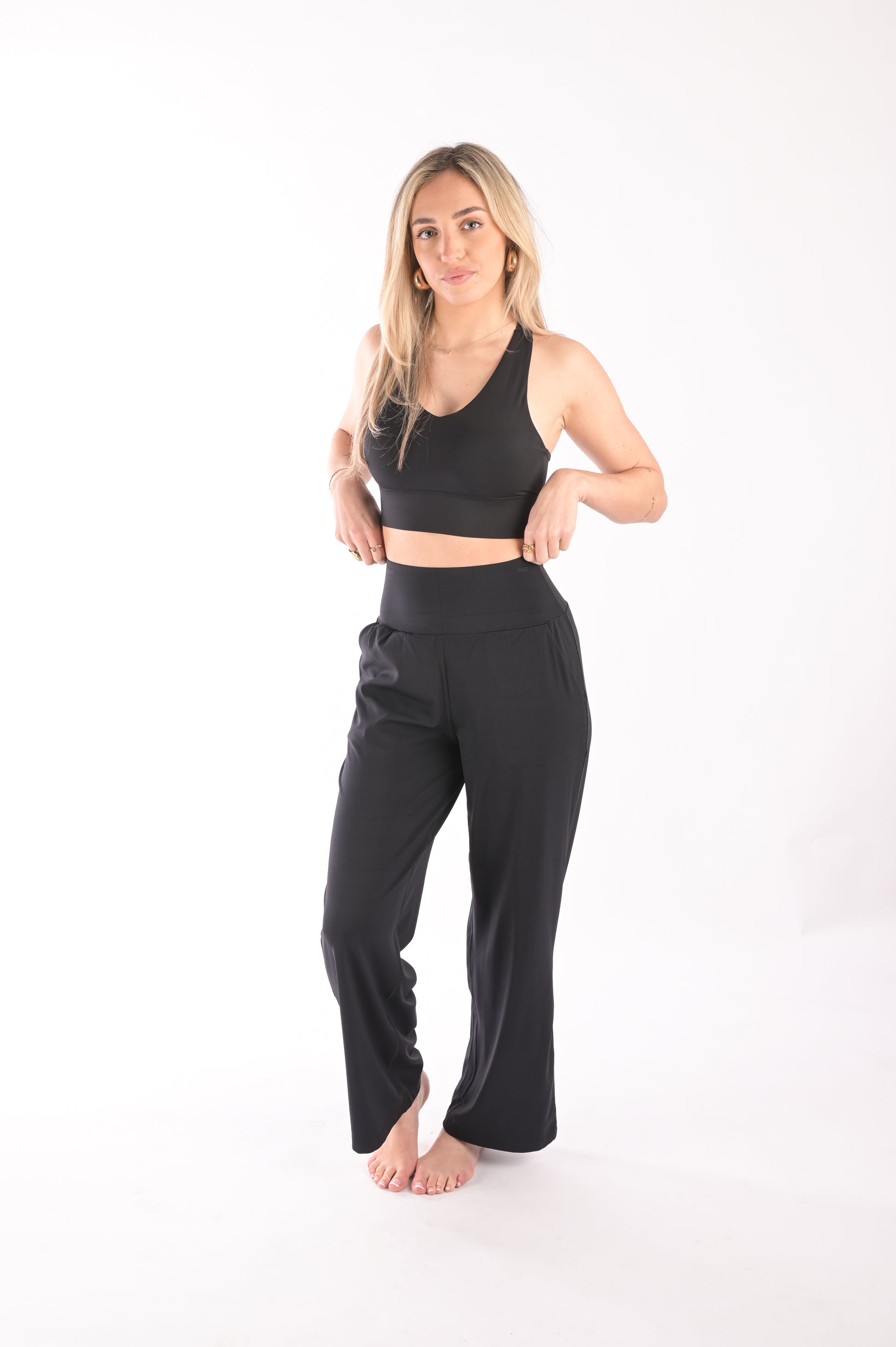 Wide Leg Yoga Pants Black S - Main Image
