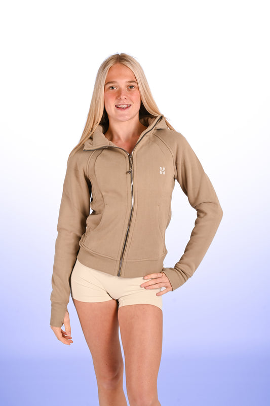 Snug Full Zip Up Hoodie - Sand Olive